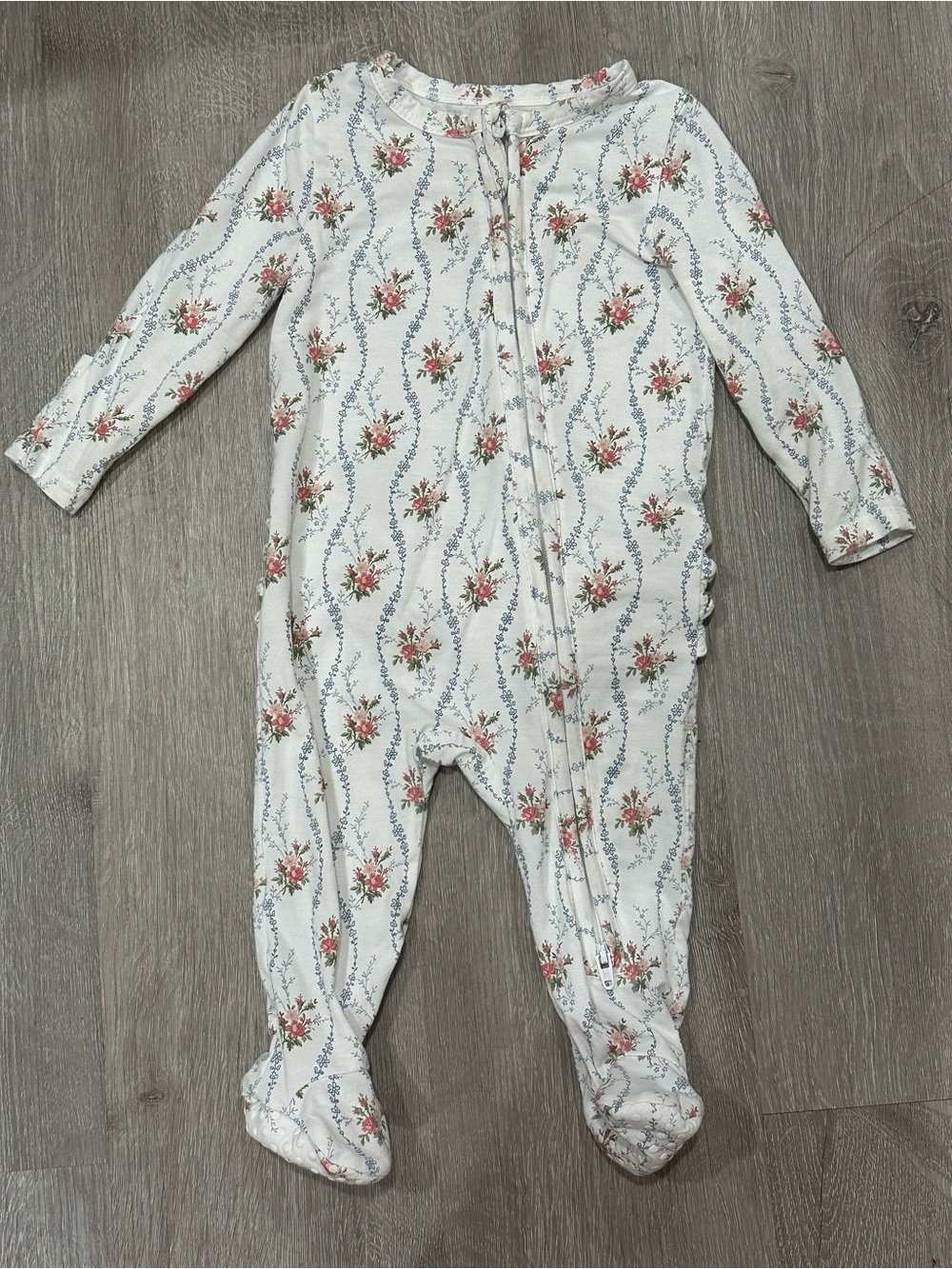 Angel Dear Cream Footed One-Piece with Pink & Blue Floral Print